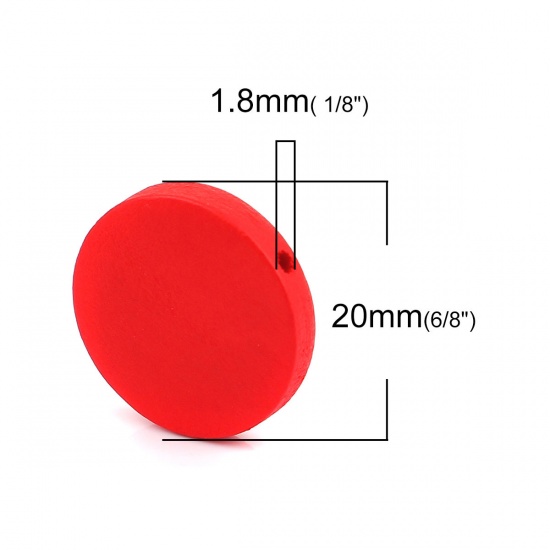 Изображение Деревянные Бусины Плоские Круглые, Красный 20мм диаметр, 1.8мм, 50 ШТ