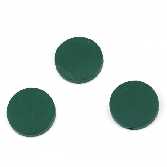 Picture of Wood Spacer Beads Flat Round Dark Green About 20mm Dia, Hole: Approx 1.8mm, 50 PCs