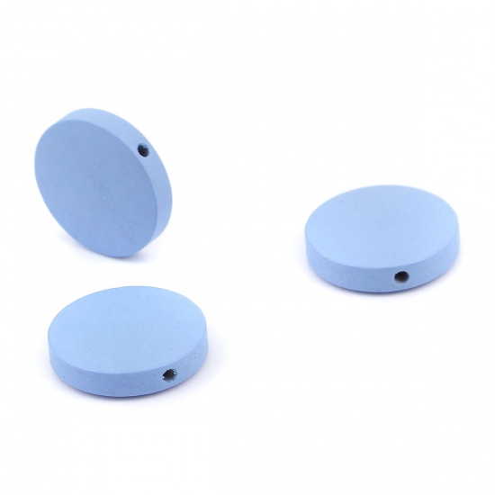 Immagine di Legno Separatori Perline Tondo Piatto Blu Circa: 20mm Dia, Foro: Circa 1.8mm, 50 Pz