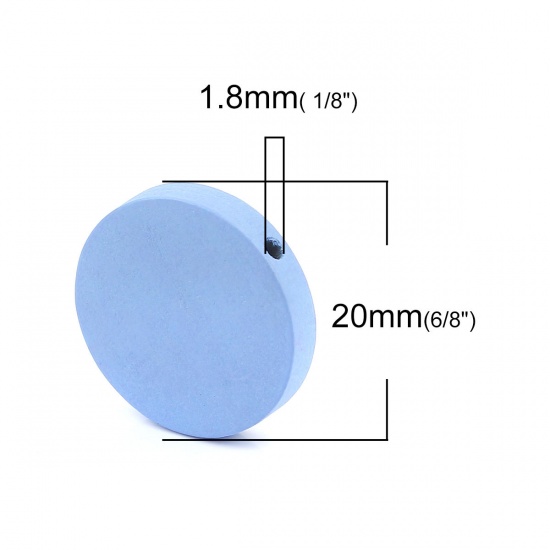 Picture of Wood Spacer Beads Flat Round Blue About 20mm Dia, Hole: Approx 1.8mm, 50 PCs