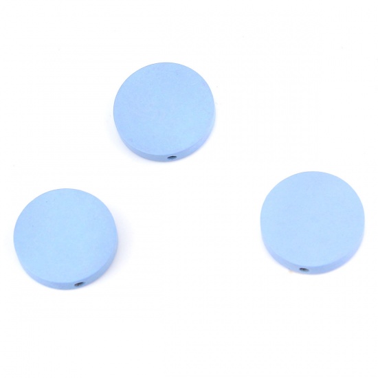 Изображение Деревянные Бусины Плоские Круглые, Синий 20мм диаметр, 1.8мм, 50 ШТ