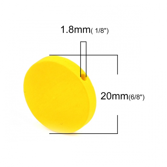 Изображение Деревянные Бусины Плоские Круглые, Желтый 20мм диаметр, 1.8мм, 50 ШТ