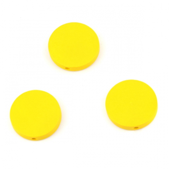 Immagine di Legno Separatori Perline Tondo Piatto Giallo Circa: 20mm Dia, Foro: Circa 1.8mm, 50 Pz