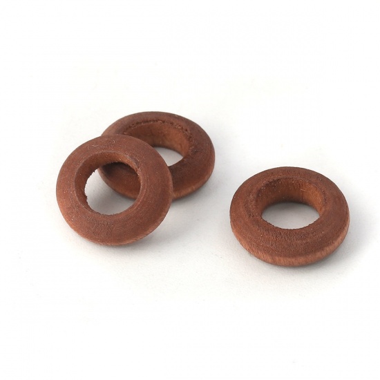 Bild von Holz Perlen Ring Kaffeebraun ca. 12mm D., Loch:ca. 6.3mm, 30 Stück