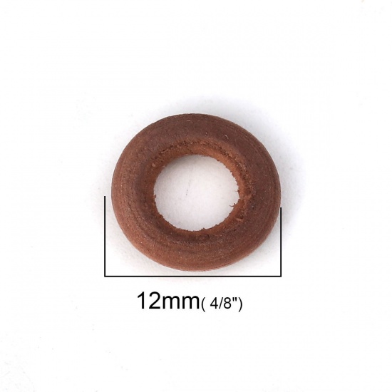 Picture of Wood Spacer Beads Circle Ring Coffee About 12mm Dia, Hole: Approx 6.3mm, 30 PCs