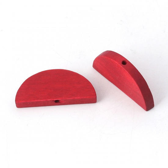 Picture of Wood Spacer Beads Half Round Red 30mm x 14mm, Hole: Approx 2mm, 30 PCs