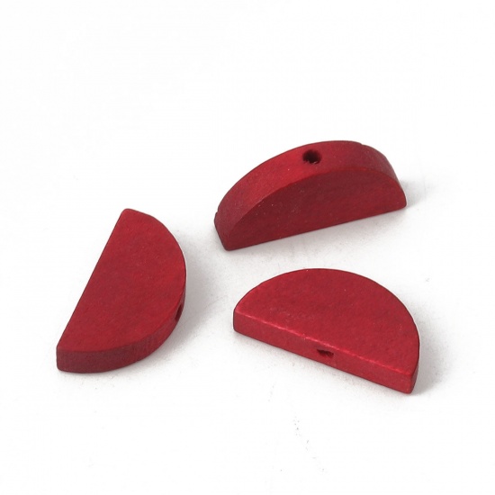 Picture of Wood Spacer Beads Half Round Red 20mm x 10mm, Hole: Approx 1.9mm, 30 PCs