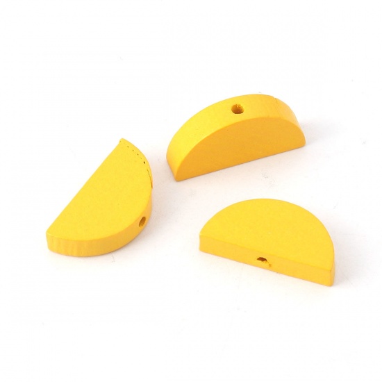 Picture of Wood Spacer Beads Half Round Yellow 20mm x 10mm, Hole: Approx 1.9mm, 30 PCs