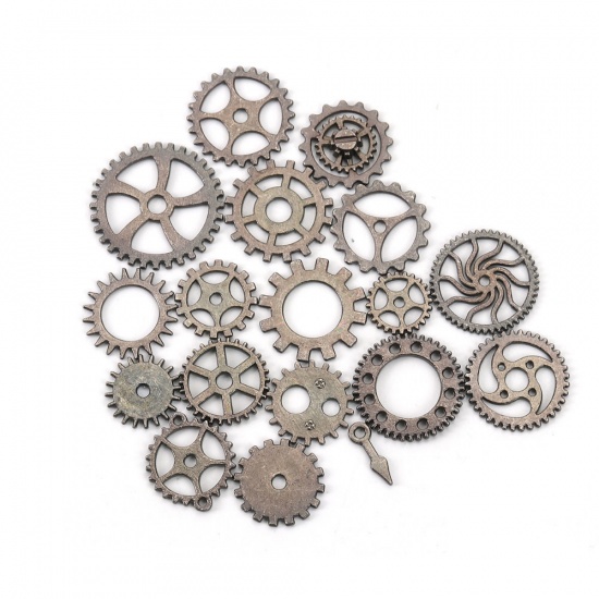 Picture of Zinc Based Alloy Steampunk Pendants Gear Gold Plated At Random Mixed 3.1cm(1 2/8") Dia. - 1cm( 3/8") Dia., 1 Packet(100g/Packet, Approx 40-60 PCs/Packet)