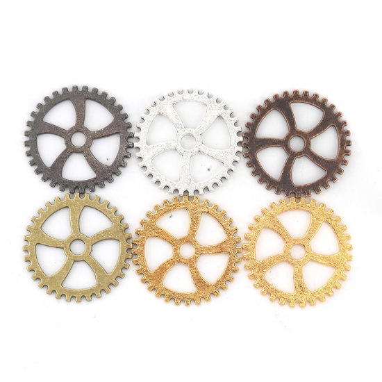 Picture of Zinc Based Alloy Steampunk Pendants Gear Gold Plated At Random Mixed 3.1cm(1 2/8") Dia. - 1cm( 3/8") Dia., 1 Packet(100g/Packet, Approx 40-60 PCs/Packet)