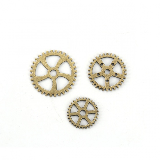 Picture of Zinc Based Alloy Steampunk Pendants Gear Antique Bronze At Random Mixed 3.1cm(1 2/8") Dia. - 1cm( 3/8") Dia., 1 Packet(100g/Packet, Approx 40-60 PCs/Packet)