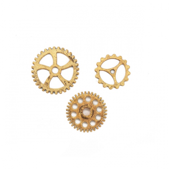Picture of Zinc Based Alloy Steampunk Pendants Gear Gold Tone Antique Gold At Random Mixed 3.1cm(1 2/8") Dia. - 1cm( 3/8") Dia., 1 Packet(100g/Packet, Approx 40-60 PCs/Packet)