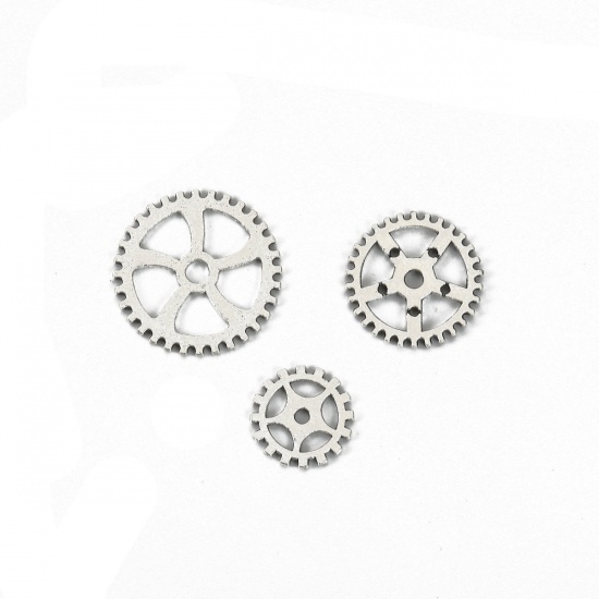 Picture of Zinc Based Alloy Steampunk Pendants Gear Antique Silver Color At Random Mixed 3.1cm(1 2/8") Dia. - 1cm( 3/8") Dia., 1 Packet(100g/Packet, Approx 40-60 PCs/Packet)