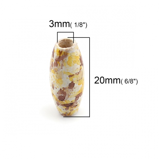 Picture of Wood Spacer Beads Oval Multicolor Ink Spot 20mm x 8mm, Hole: Approx 3mm, 50 PCs