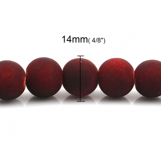 Bild von Holz Perlen Rund Rotweinfarben Imitat Gummi ca. 14mm D., Loch:ca. 3.6mm, 45.5cm lang, 1 Strang (ca. 36 Stücke/Strang)