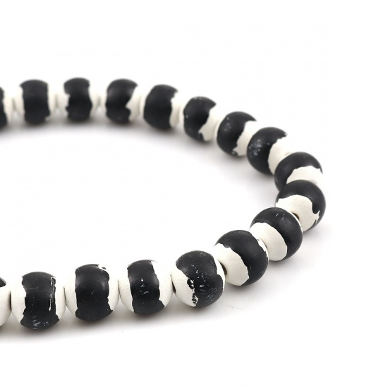 Picture of Wood Spacer Beads Round Black & White Stripe About 14mm Dia, Hole: Approx 3.6mm, 45.5cm long, 1 Strand (Approx 36 PCs/Strand)