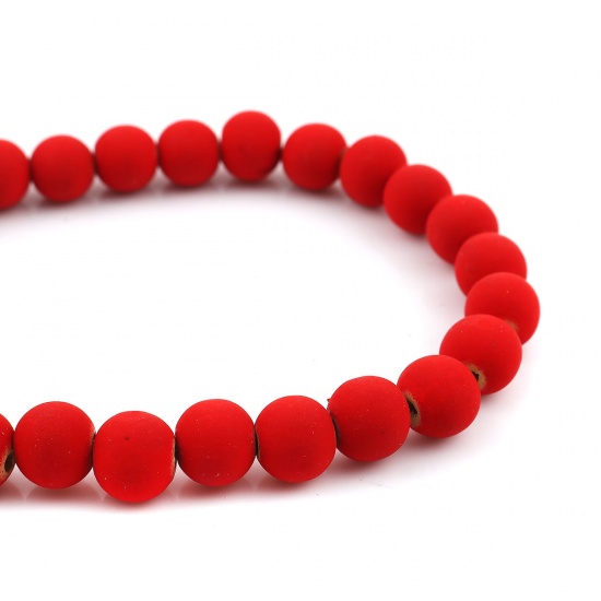 Picture of Wood Spacer Beads Round Red Rubberized About 14mm Dia, Hole: Approx 3.6mm, 45.5cm long, 1 Strand (Approx 36 PCs/Strand)