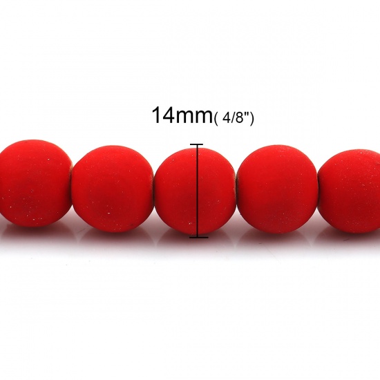 Picture of Wood Spacer Beads Round Red Rubberized About 14mm Dia, Hole: Approx 3.6mm, 45.5cm long, 1 Strand (Approx 36 PCs/Strand)