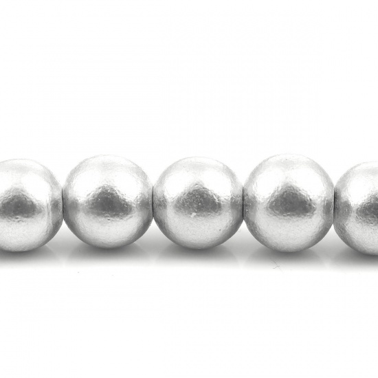 Immagine di Legno Separatori Perline Tondo Argento Circa: 12mm Dia, Foro: Circa 2.6mm, lunghezza: 45.5cm, 2 Fili (Circa 42 Pezzi/Treccia)