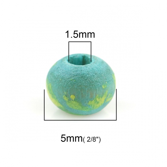 Изображение Деревянные Бусины Круглые, Сине-зеленые 5мм диаметр, 1.5мм, 100 ШТ