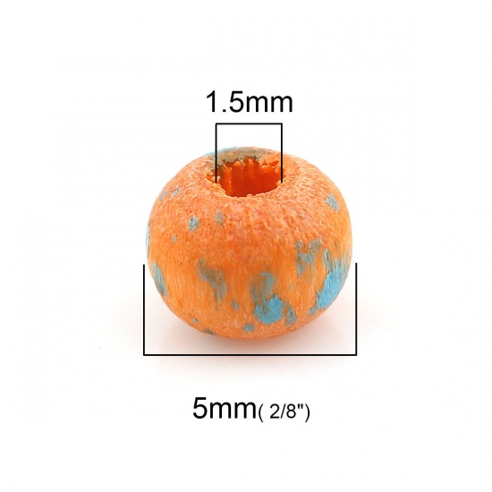 Изображение Деревянные Бусины Круглые, Оранжевый с узором “ Пятнышко ” 5мм диаметр, 1.5мм, 100 ШТ