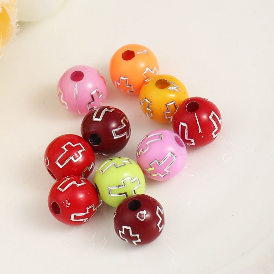 Picture of Acrylic Beads Round At Random Mixed Cross Pattern About 8mm Dia, Hole: Approx 2mm, 500 PCs