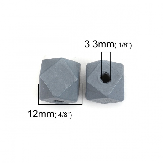 Picture of Wood Spacer Beads Octagon Dark Gray Faceted 12mm x 11mm, Hole: Approx 3.3mm, 50 PCs
