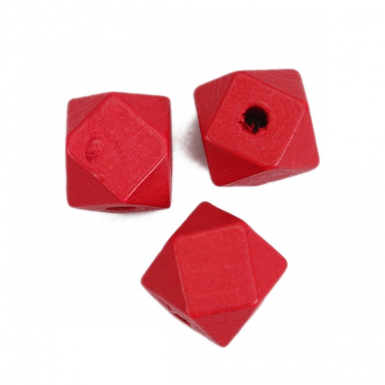 Image de Perles en Bois Octogone Rouge A Facettes 12mm x 11mm, Trou: env. 3.3mm, 50 Pcs