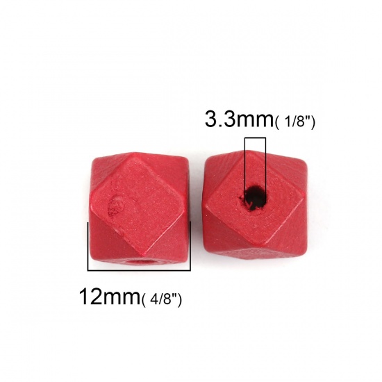 ウッド ビーズ 八辺形 赤 ファセット 約 12mm x 11mm、 穴：約 3.3mm、 50 個 の画像