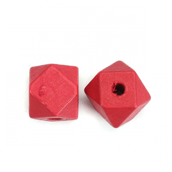 ウッド ビーズ 八辺形 赤 ファセット 約 12mm x 11mm、 穴：約 3.3mm、 50 個 の画像