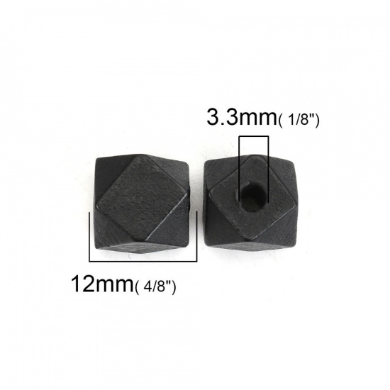 ウッド ビーズ 八辺形 黒 ファセット 約 12mm x 11mm、 穴：約 3.3mm、 50 個 の画像