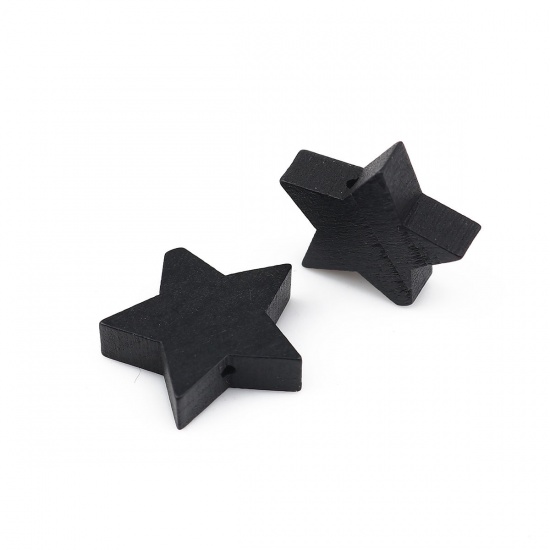 Bild von Holz Perlen Pentagramm Stern Schwarz ca. 20mm x 17mm, Loch: ca. 1mm, 30 Stück