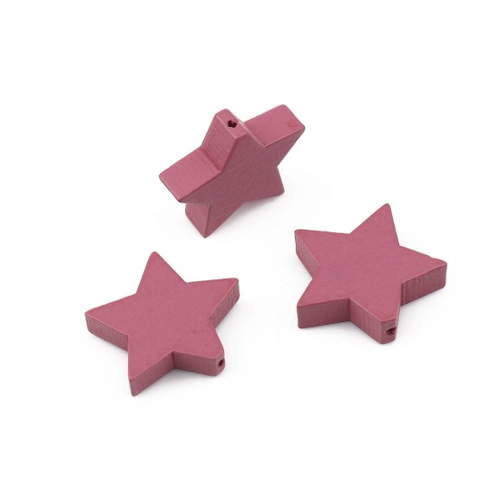 Picture of Wood Spacer Beads Pentagram Star Dark Pink About 20mm x 17mm, Hole: Approx 1mm, 30 PCs