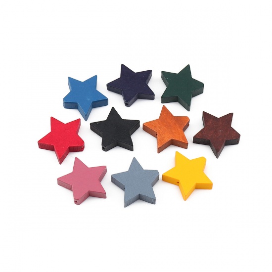 Bild von Holz Perlen Pentagramm Stern Dunkelrosa ca. 20mm x 17mm, Loch: ca. 1mm, 30 Stück