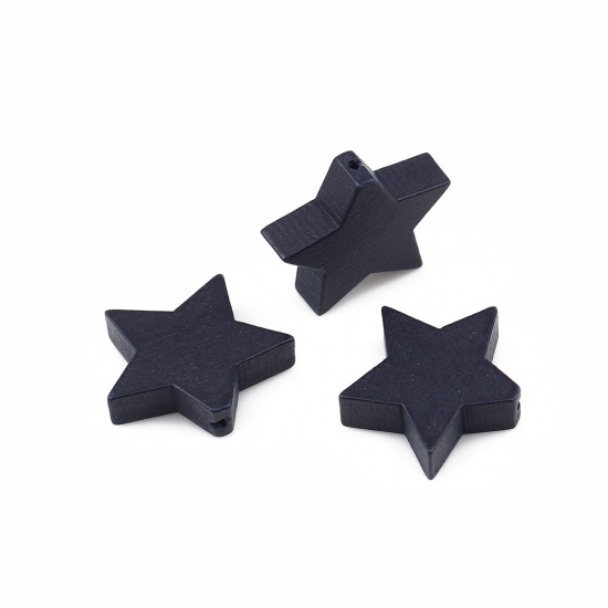 Bild von Holz Perlen Pentagramm Stern Blauschwarz ca. 20mm x 17mm, Loch: ca. 1mm, 30 Stück
