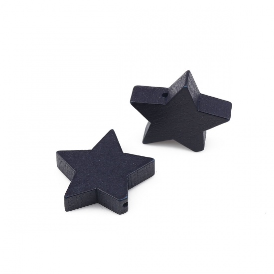 Bild von Holz Perlen Pentagramm Stern Blauschwarz ca. 20mm x 17mm, Loch: ca. 1mm, 30 Stück