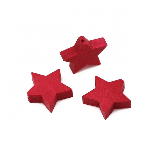 Picture of Wood Spacer Beads Pentagram Star Red About 20mm x 17mm, Hole: Approx 1mm, 30 PCs