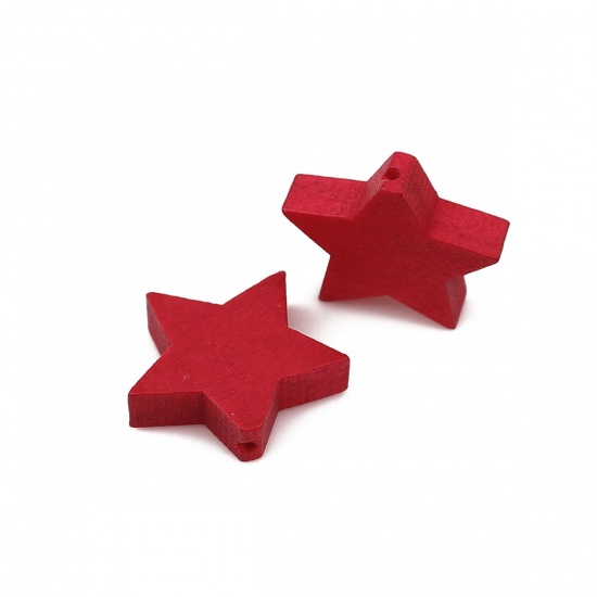 Bild von Holz Perlen Pentagramm Stern Rot ca. 20mm x 17mm, Loch: ca. 1mm, 30 Stück