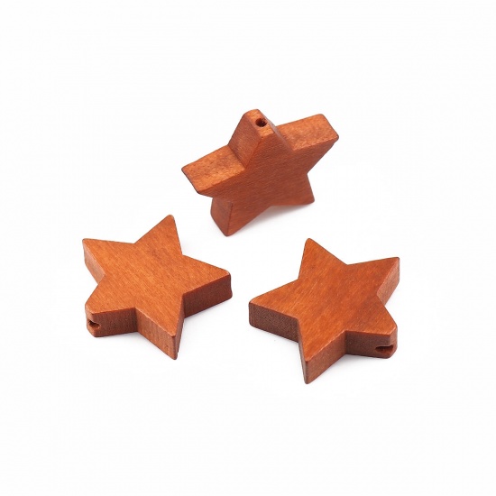 Picture of Wood Spacer Beads Pentagram Star Light Coffee About 20mm x 17mm, Hole: Approx 1mm, 30 PCs