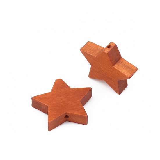 Picture of Wood Spacer Beads Pentagram Star Light Coffee About 20mm x 17mm, Hole: Approx 1mm, 30 PCs
