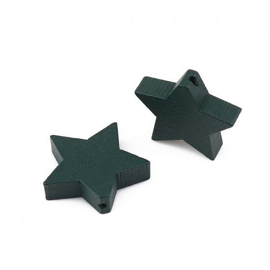 Picture of Wood Spacer Beads Pentagram Star Dark Green About 20mm x 17mm, Hole: Approx 1mm, 30 PCs