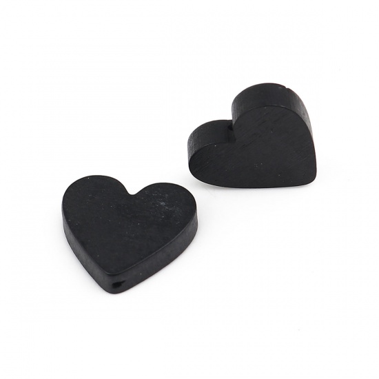 Picture of Wood Spacer Beads Heart Black About 21mm x 19mm, Hole: Approx 1.1mm, 30 PCs