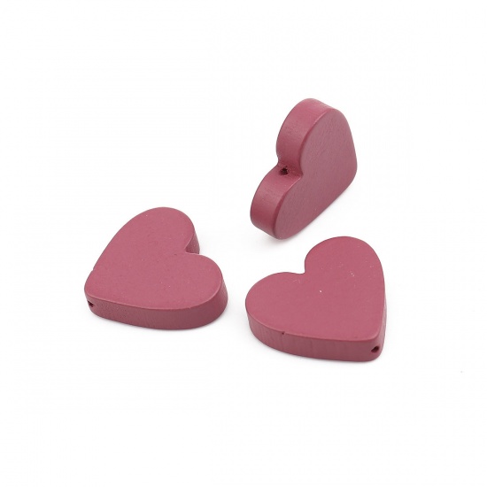 Picture of Wood Spacer Beads Heart Dark Pink About 21mm x 19mm, Hole: Approx 1.1mm, 30 PCs
