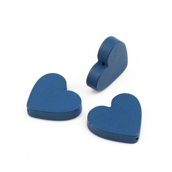 Picture of Wood Spacer Beads Heart Blue About 21mm x 19mm, Hole: Approx 1.1mm, 30 PCs