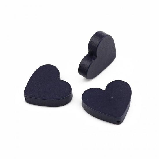 Picture of Wood Spacer Beads Heart Blue About 21mm x 19mm, Hole: Approx 1.1mm, 30 PCs