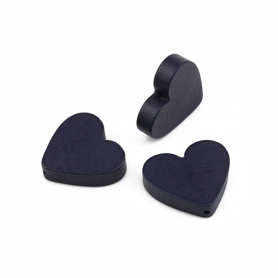 Picture of Wood Spacer Beads Heart Blue Black About 21mm x 19mm, Hole: Approx 1.1mm, 30 PCs