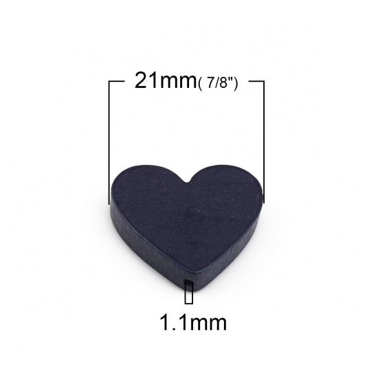 Picture of Wood Spacer Beads Heart Blue Black About 21mm x 19mm, Hole: Approx 1.1mm, 30 PCs