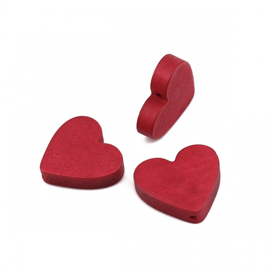 Picture of Wood Spacer Beads Heart Red About 21mm x 19mm, Hole: Approx 1.1mm, 30 PCs