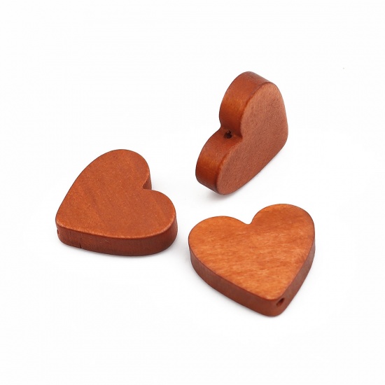 Picture of Wood Spacer Beads Heart Light Coffee About 21mm x 19mm, Hole: Approx 1.1mm, 30 PCs
