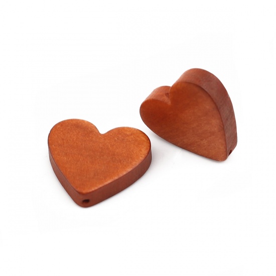 Picture of Wood Spacer Beads Heart Light Coffee About 21mm x 19mm, Hole: Approx 1.1mm, 30 PCs